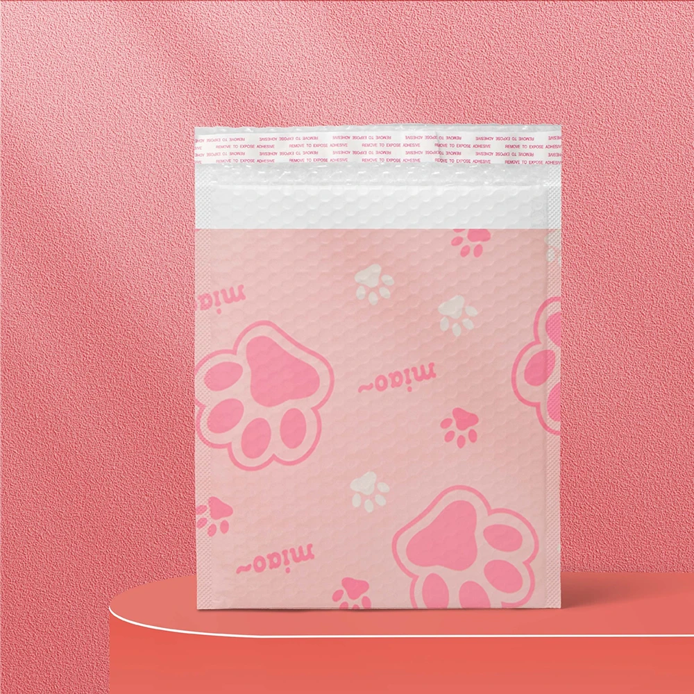 50Pcs/Lot Light Pink Plastic Bubble Bags Cute Cat's Paw Printed Express Bag Shockproof Packaging Envelope Bubble Mailers Pouches