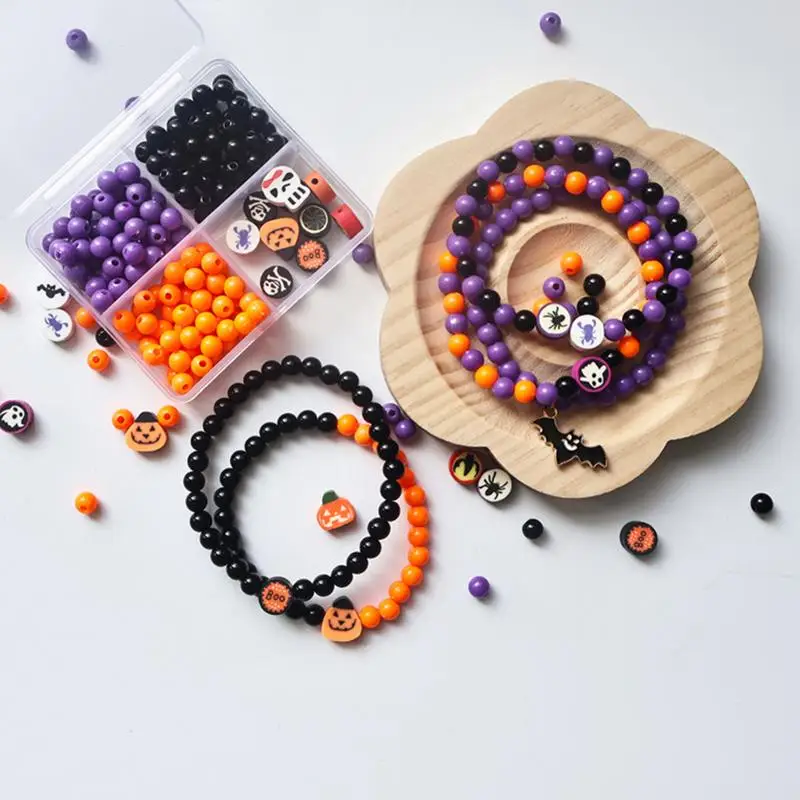 Kit de miçangas de halloween artesanal, pulseira de halloween, conjunto de miçangas, acessórios de festa, conjunto de miçangas, kit de fabricação de joias de férias para crianças