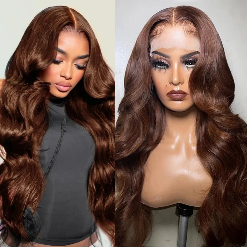 Chocolate Brown 36 Inch Body Wave 200% Density Wig 13x4 13x6 Transparent HD Lace Human Pre Plucked Colored Hair Women Wigs