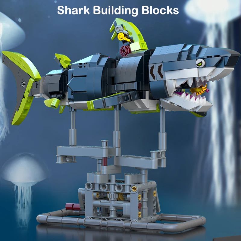 Punk Style Mechanical Shark Building blocks Set Sea Creatures Model Noctilucent Effect Home Decor Kids Adults Assembly Toys Gift