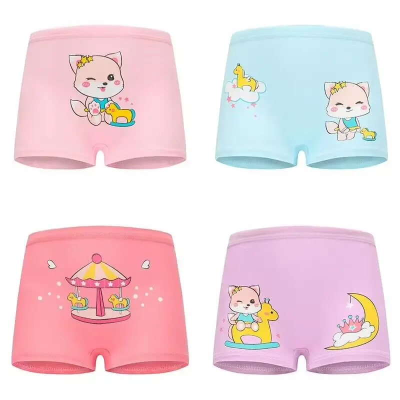 4 Pieces/Lot Children Underwear Cotton Girls Panties Cute Kids Boxer Briefs Child Soft Girl Pants 2-10Years