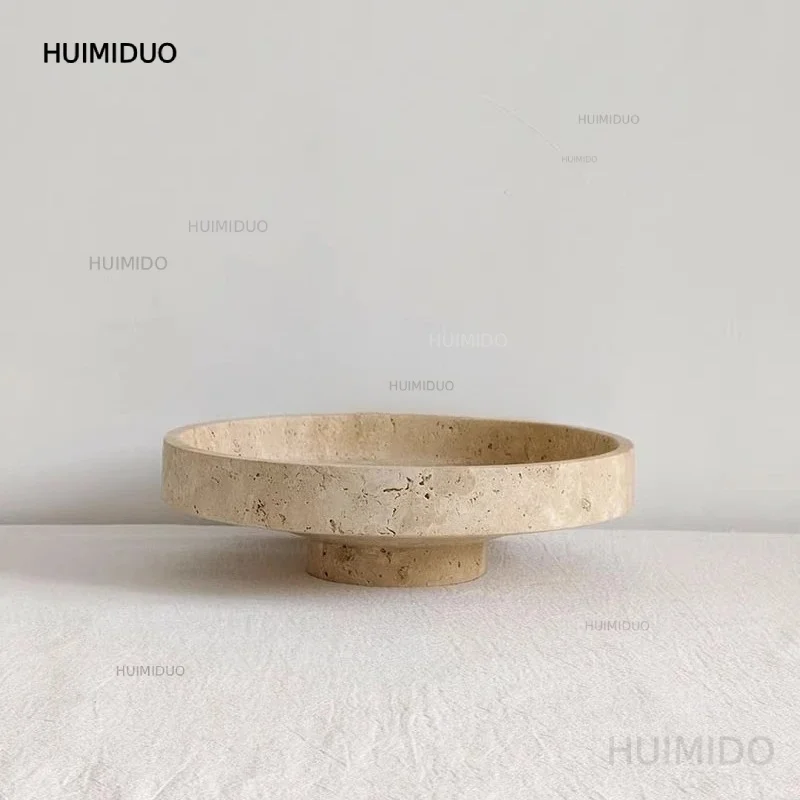 Wabi Sabi Beige Travertine Bowl Natural Marble Fruit Plate Home Decor Dining Table Centerpiece