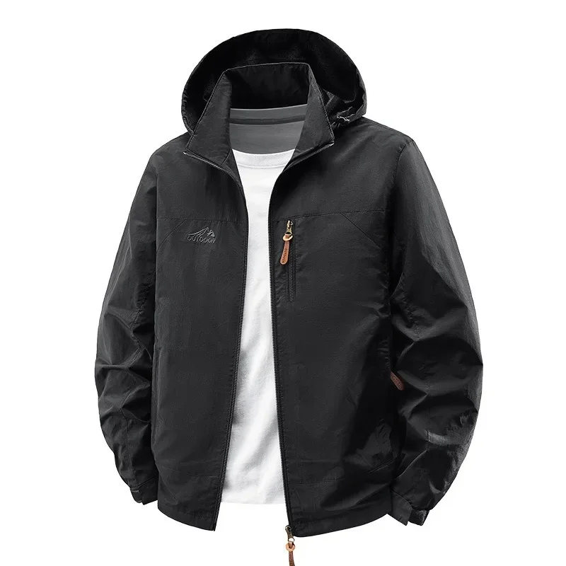 

Men's Jacket Solid Color Hooded Zipper Windproof Waterproof Breathable Casual Jacket Male Camping Hiking Climbing Outwear