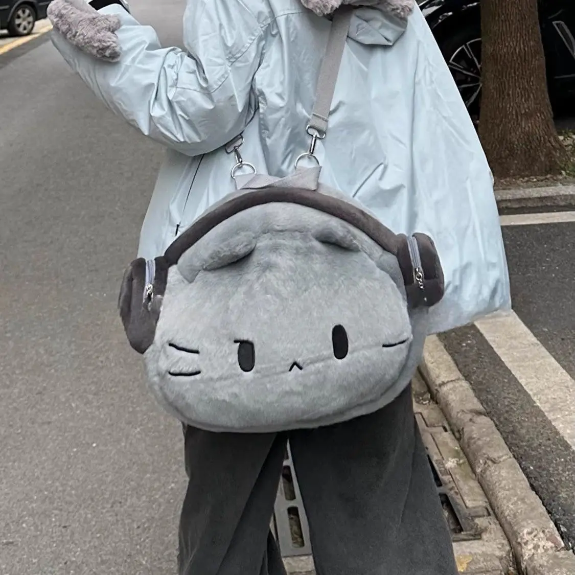 Xiuya Cute Womens Backpack Y2k Grey Cat Cartoon Fashion Casual Backpacks Soft Kawaii Harajuku Lolita Jk Female Aesthetic Bags