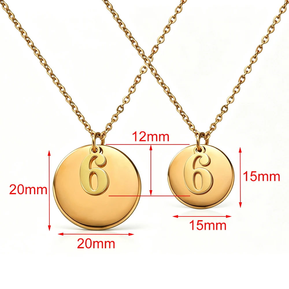 Fnixtar 10pcs Lucky Number Pendant Necklace Round Edge Disc Charms Necklaces Stainless Steel Birthday Jewelry Gift