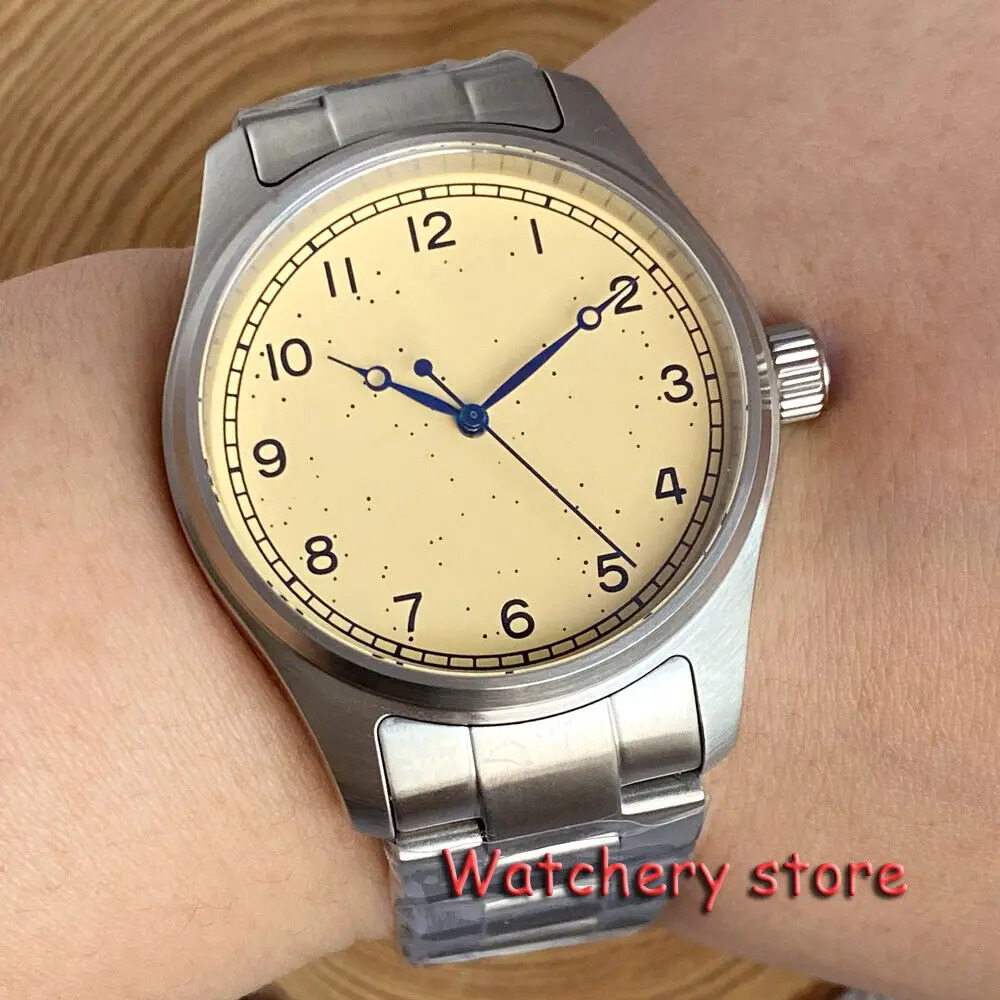 39mm Tandorio Pilot Vintage Cream Yellow Dial Fit NH35/PT5000 Automatic Movement 20ATM Sapphire Glass