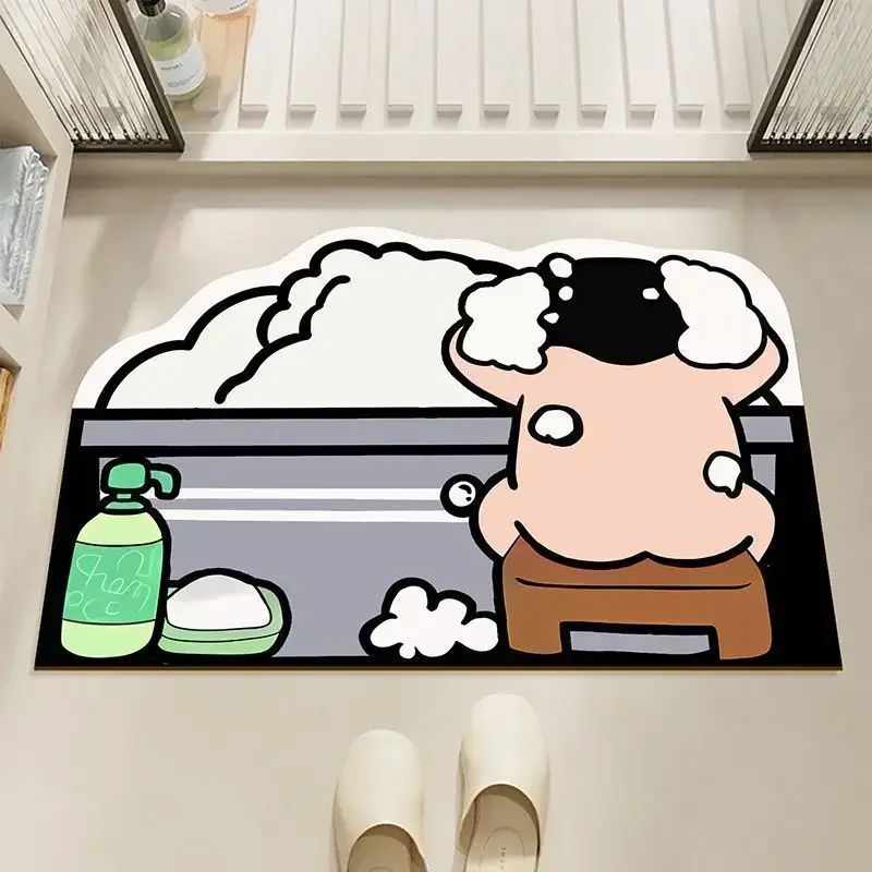 Cartoon Crayon Shin-chan Bathroom Mat Non-slip Absorbent Mat for Bathroom Door, Cartoon Household Diatom Mud Mat, Dirt Resistant