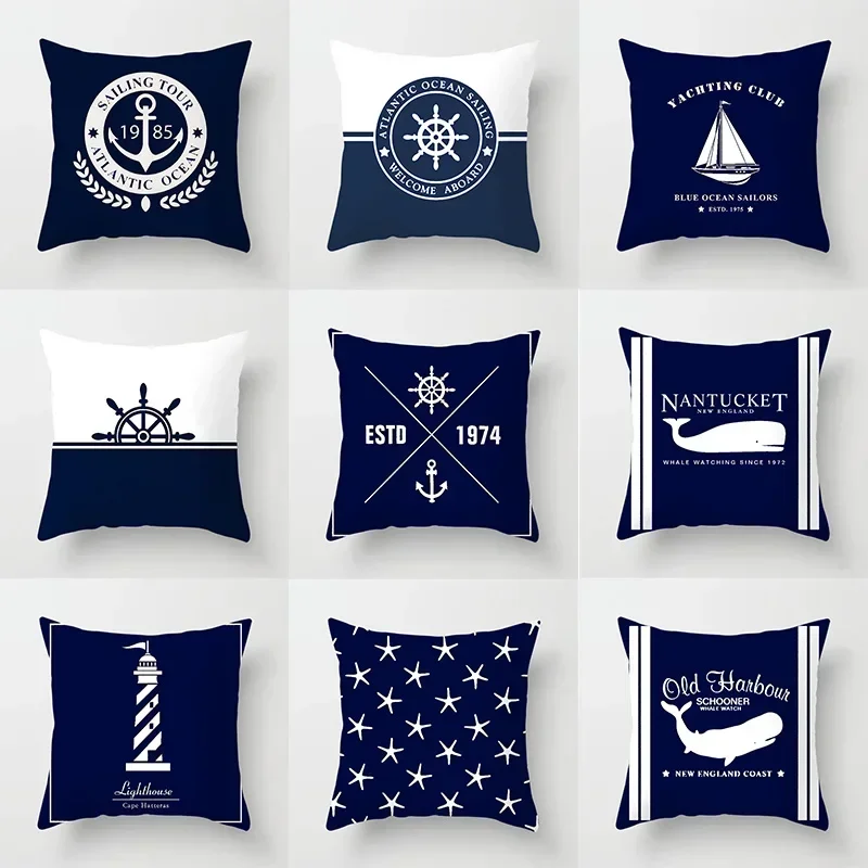 Home decor compass anchor pillow cover blue mediterranean cushion gift sofa office accessory ornament Available in various sizes