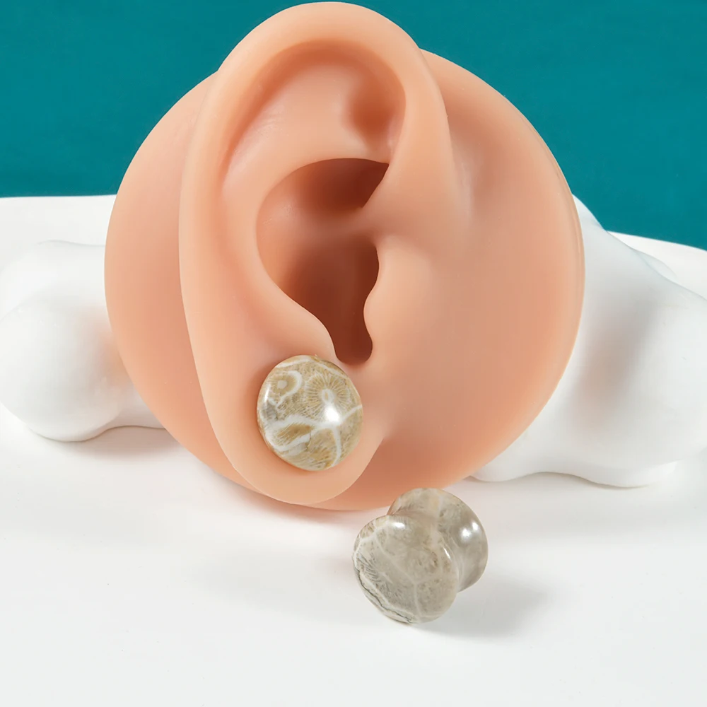 2Pcs Coral Stone Ear Plugs Double 6mm-25mm For Men Women Ear Plugs Tunnel Gauges Piercing Expander Body Piercing Jewelry