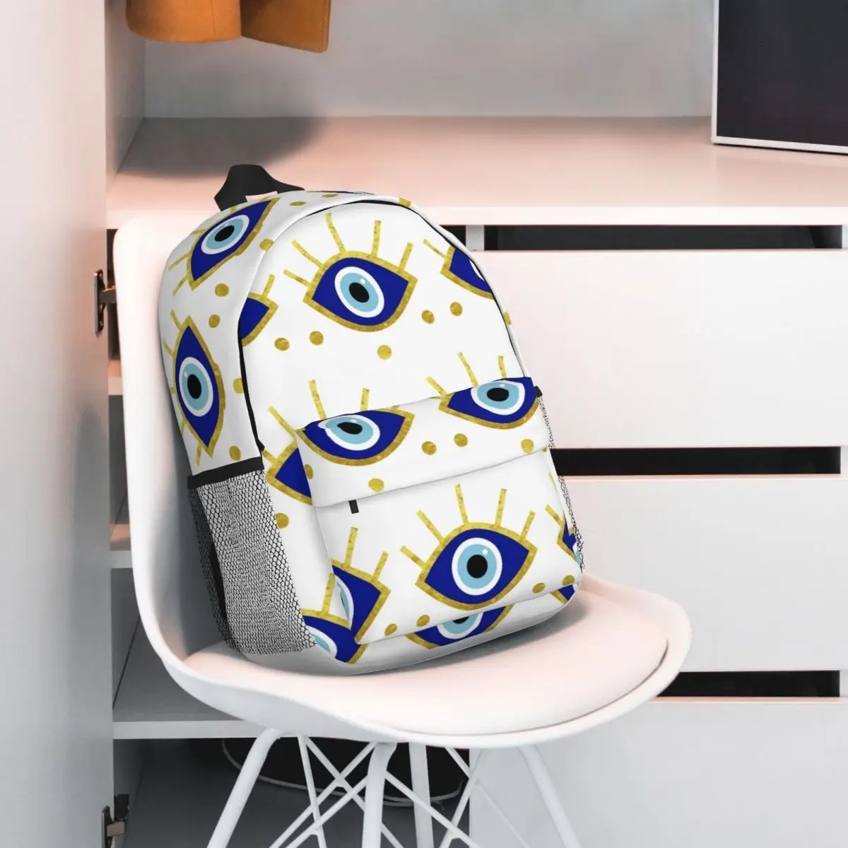 Mediterranean Evil Eye Protection, Nazar Backpack Hot Sale Daypack Large Capacity BookBag Shoulder Bags for Men Women School Bag