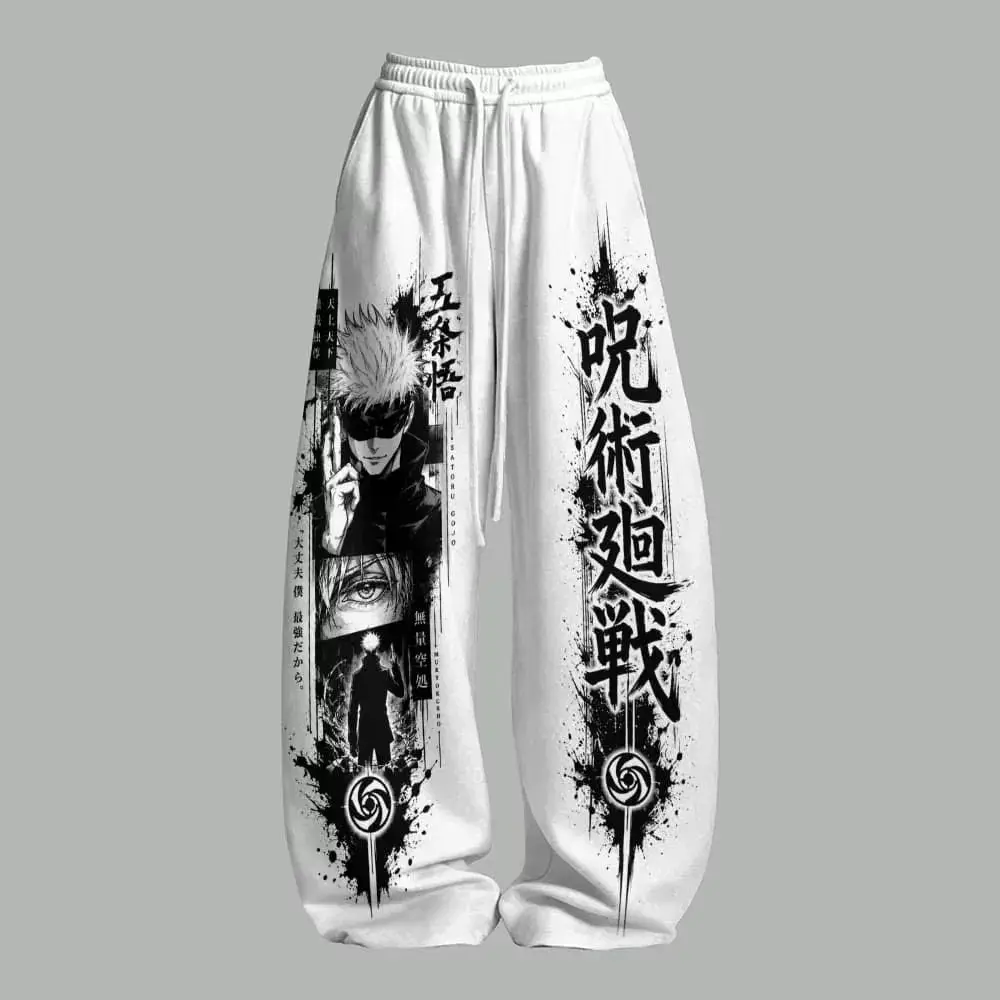 Unisex Anime Japanische Jogginghose Harajuku Streetwear Weite Freizeithose Gothic Anime Grafik Weites Bein Hose Familien-Set – Detail 7