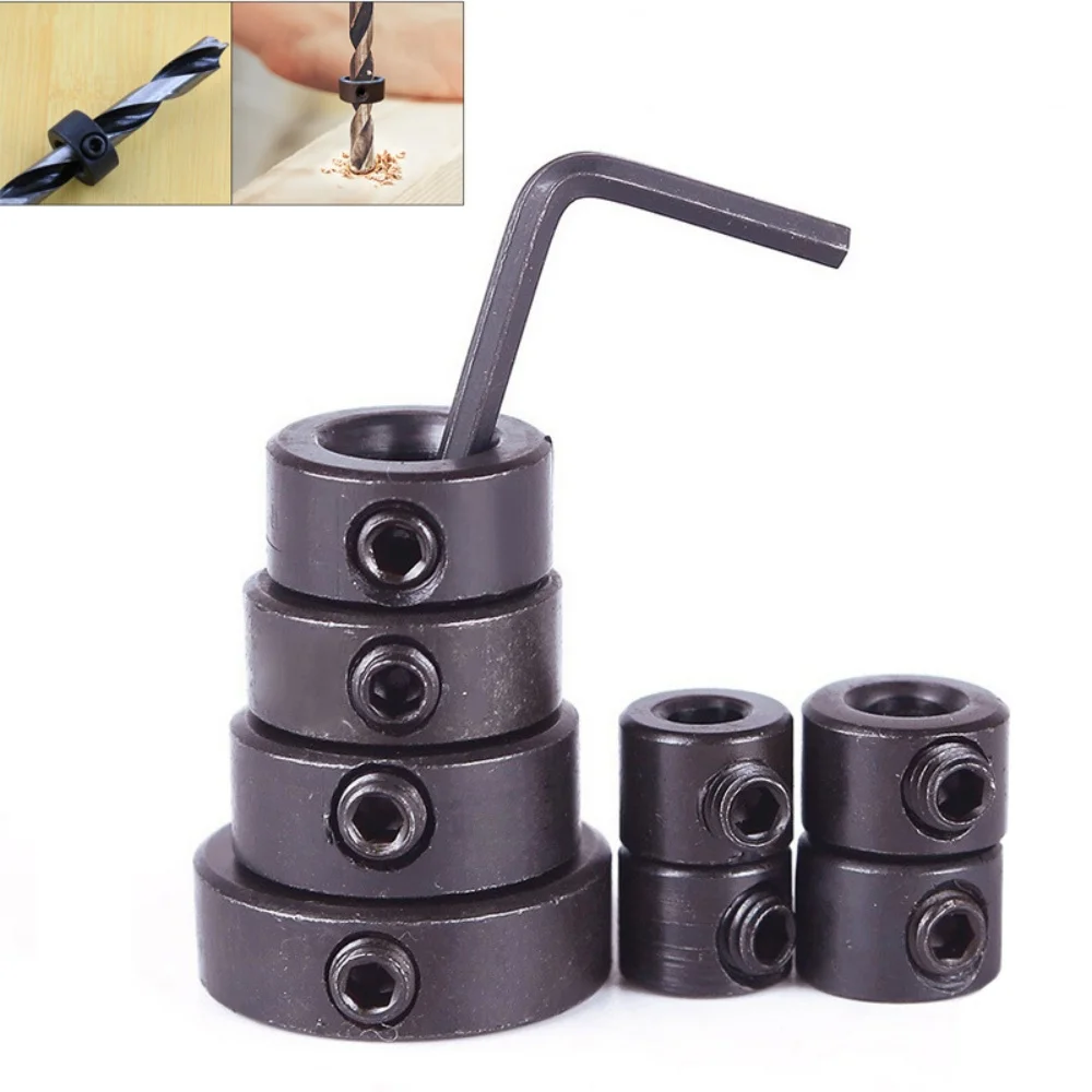 New 8Pcs HSS Drill Stop Collar Set, Adjustable Metric Steel Depth Rings, Shaft Limit Lock Positioner for Woodworking Hole Guide