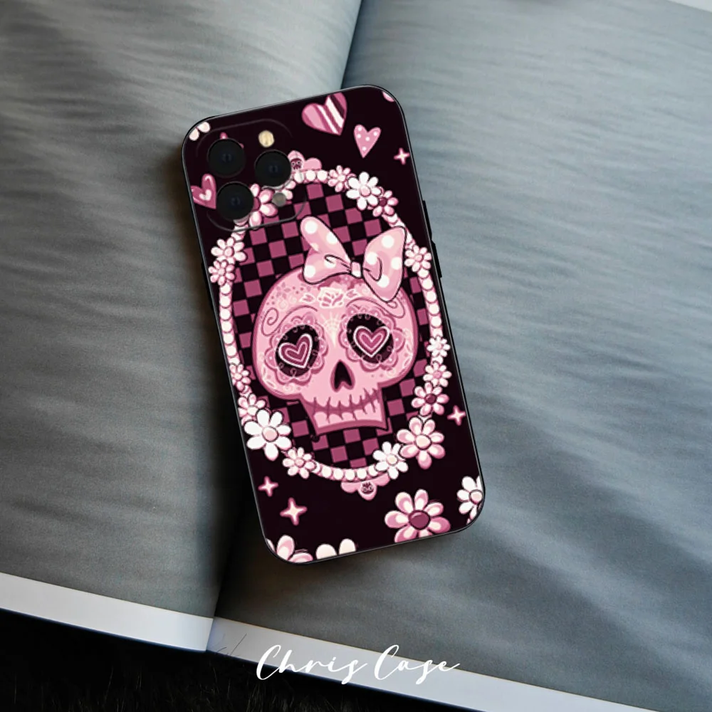 Phone Pink Skull And Bones Case For Samsung S23 S22 ULTRA A22 A71 Black Soft Silicone Cover