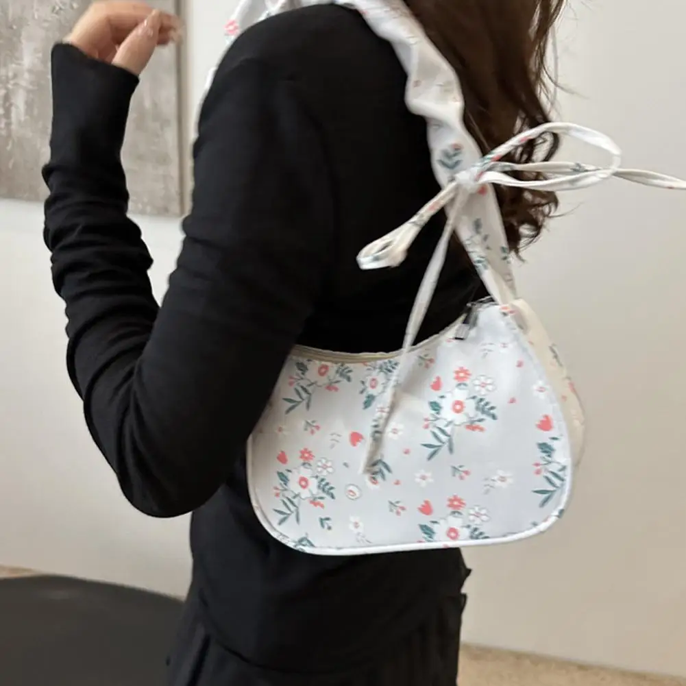 

Women Small Underarm Bag Corduroy Handbag Cute Strawberry Print Little Tote Half Moon Design Mini Shoulder Bags Purse