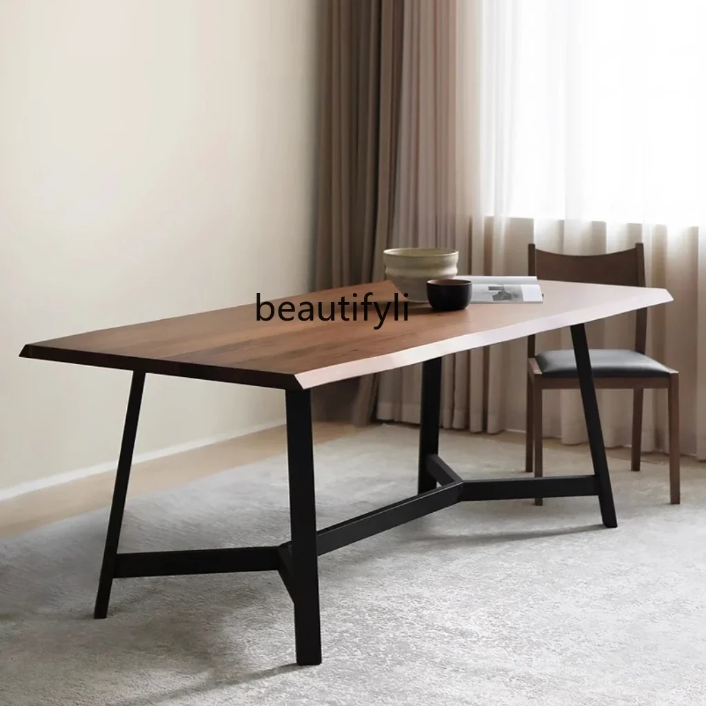 

Nordic dining table, black walnut dining table, solid wood natural edge rectangular home office desk