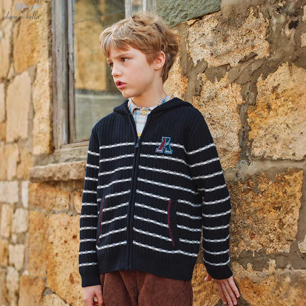 Dave Bella Boys Autumn Spring Hooded Sweater Children Knitted Cardigan Kids Knitwear Long Sleeve Outwear Coat DK3262474