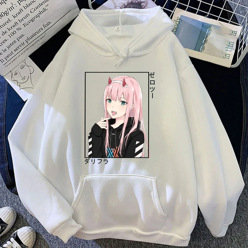 Sudadera con capucha de manga larga para mujer, suéter holgado con estampado de Anime Zero Two, moda informal de otoño e invierno