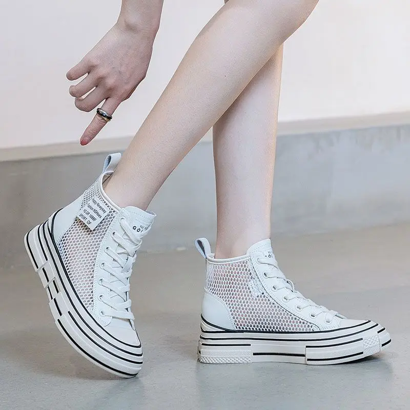 Short Boots Female 2023 Summer Breathable Hollow Single Boots Mesh Sneakers Women Bottom Non-slip Platform Shoes for Women