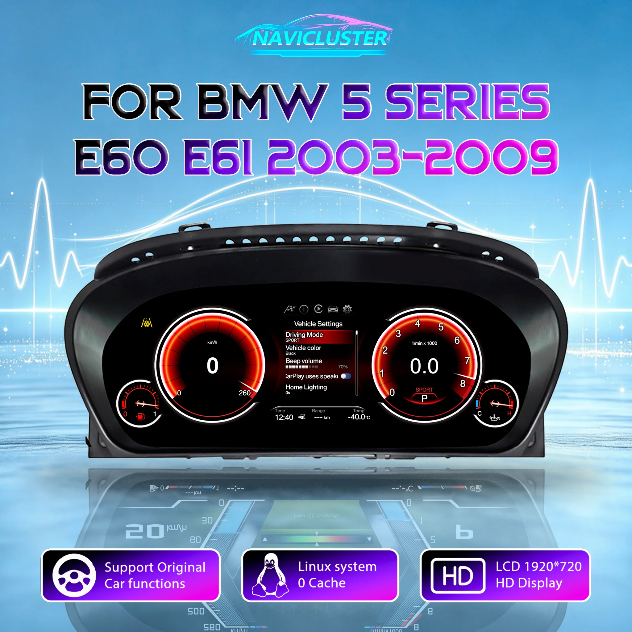 Digital Car Lcd Dashboard Cluster For  BMW 5 Series E60 E61 E63 E64 525D 2003-2009 Yeas CCC CIC Instrument Panel Virtual Cockpit Speedometer
