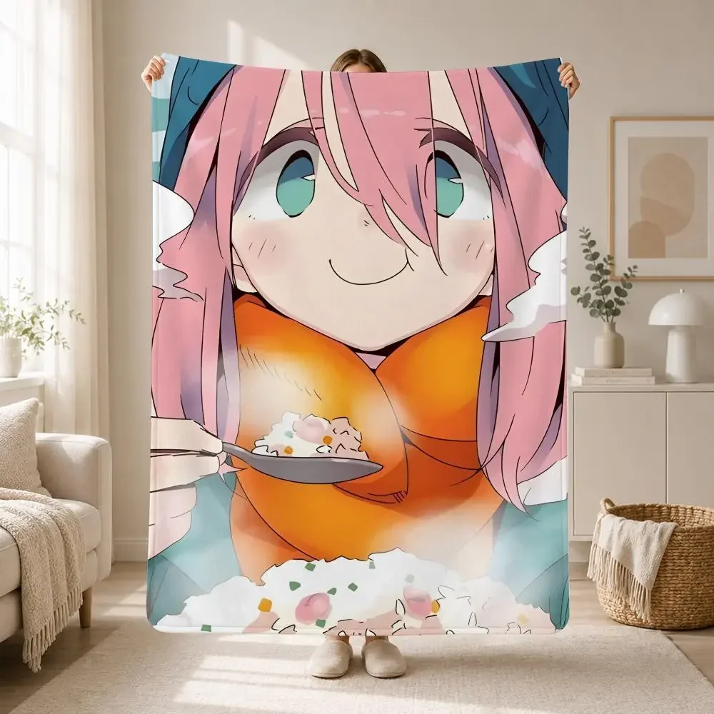 Slice-of-Life Anime Laid-Back Camp Throw Soft Plush Flannel Throw Blanket Sofa Bed Travel Home Decor
