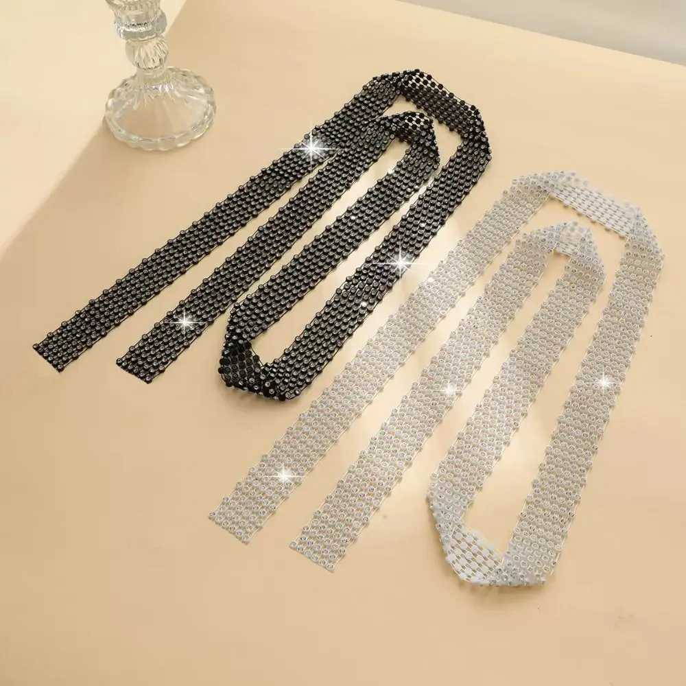 Trendy 1.3M Long Bling Scarf Neckerchief Sparkling Luxury Choker Necklace Crystal Necktie Collar Jewelry Collar