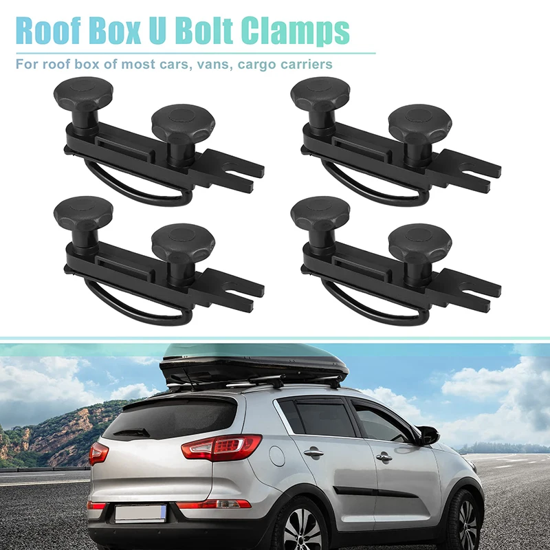 4pcs/set Universal Roof Box U Bolt Clamps 83mm Internal Width Includes 8 Lock Nuts 2 Straps Iron Bolts for Secure Cargo Carriers