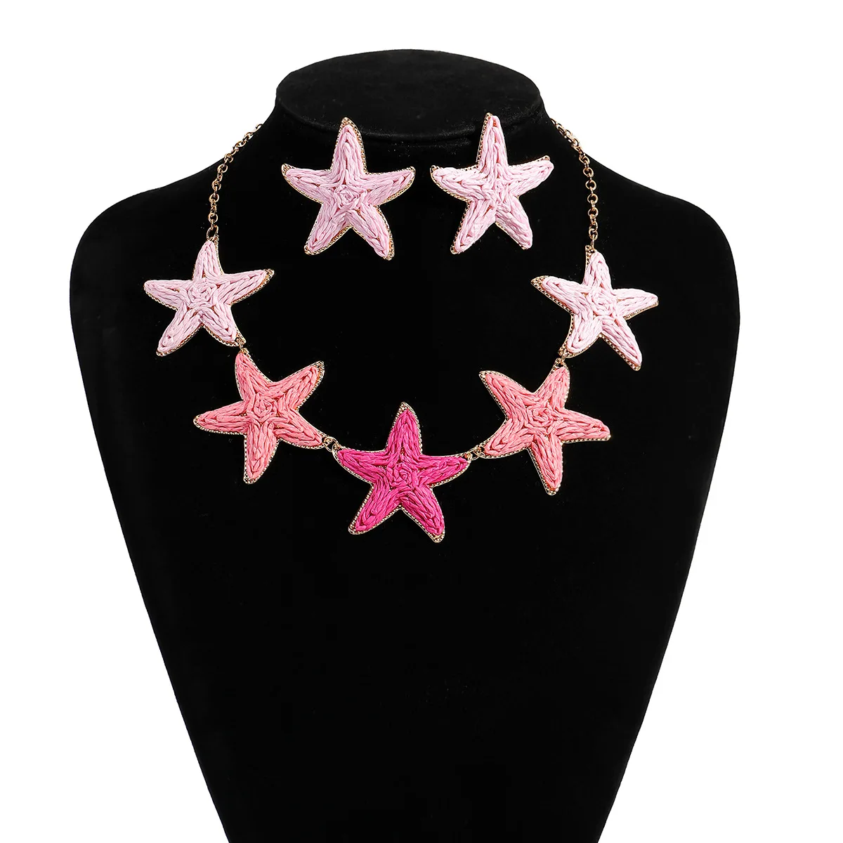 Colorful Starfish Raffia Jewelry Set Handmade Woven Star Earrings Necklace Summer Beach Vacation Jewelry Set for Women