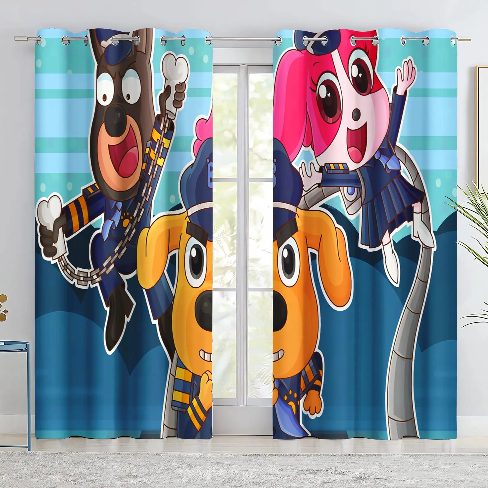 Sheriff Labrador Cartoon Curtain Kids Bedroom Window Curtain Anime Character Living Room Drapes Home Room Decor