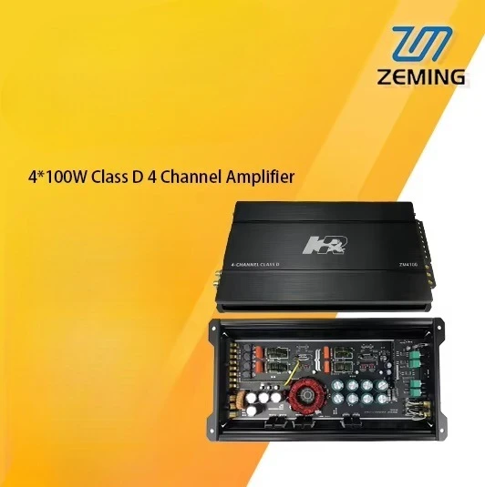 Zeming D4100 High-Power 4*100W Class D 4-Channel Car Amplifier 75-90dB SNR 20Hz-22KHz Frequency Response for Car Audio Speakers