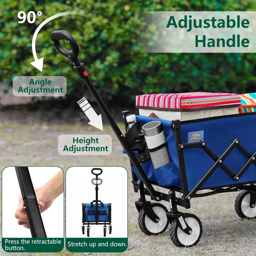 รถเข็นพับได้พร้อมล้อและฝาท้าย รับน้ำหนักได้ 330 ปอนด์ ความจุ 120 ลิตร ด้ามจับปรับได้ พกพาสะดวก รถเข็นอเนกประสงค์แบบพับได้