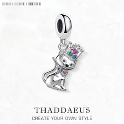 Magical Cat With Crown Dangle Charms Pendant Europe Accessories Jewelry Sterling 925 Silver Gift For Women