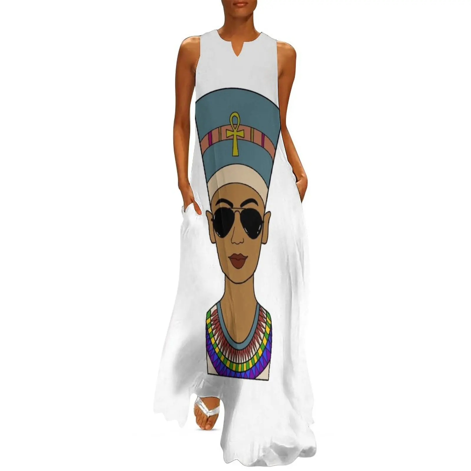 Nefertiti Egyptian Queen Goddess wearing aviator sunglasses Long Dress long dress women summer Evening dresses