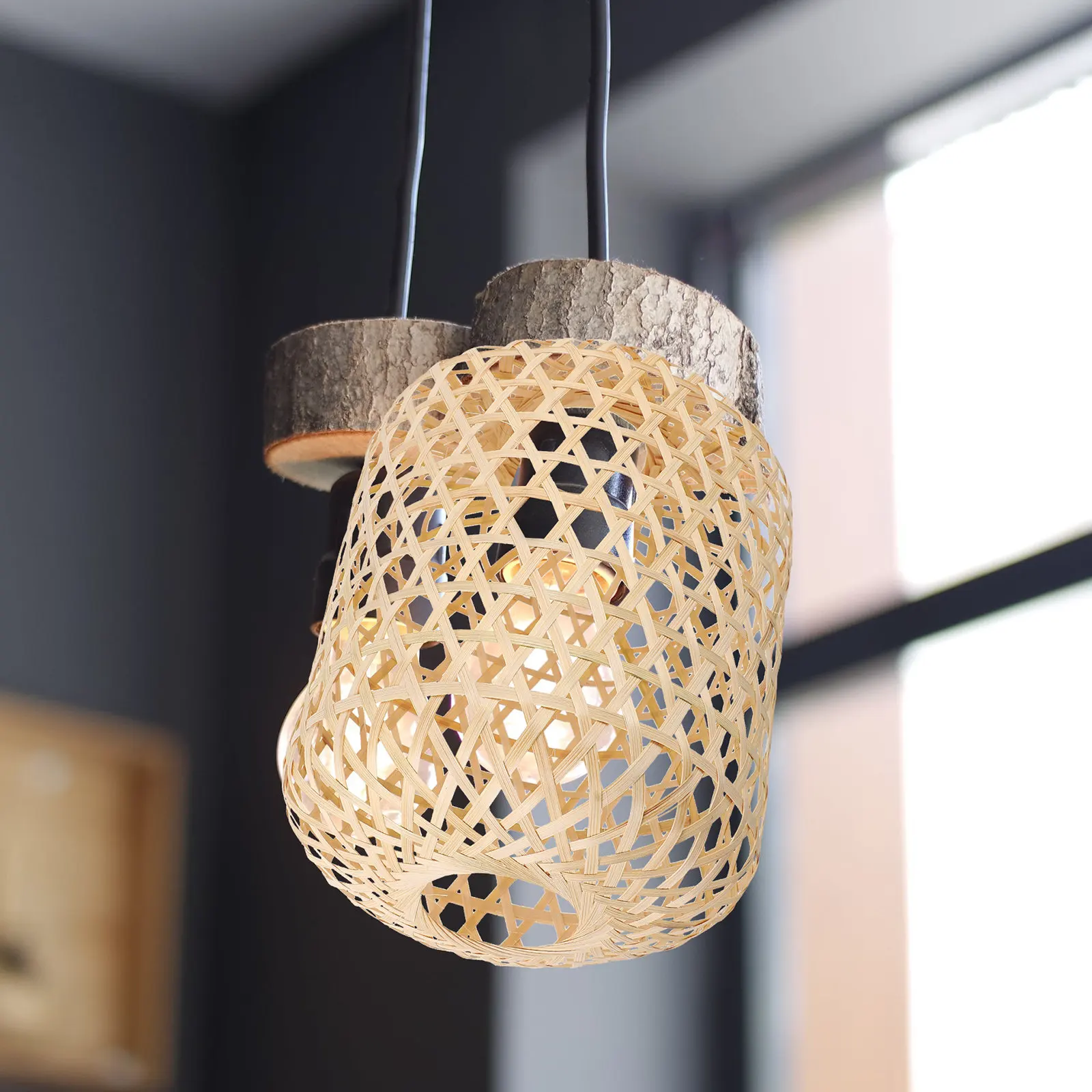 

Exquisite Bamboo Lampshade Handwoven Fiber Lamp Cover for Chandelier Ceiling Wall Pendant Lights Warm Eye-Friendly Home