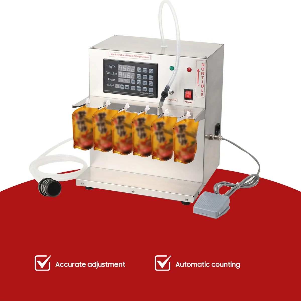 110V 45W High Accuracy Spout Pouch Filling Machine 6 Head Automatic Hot Liquid Filler 3.5L/min