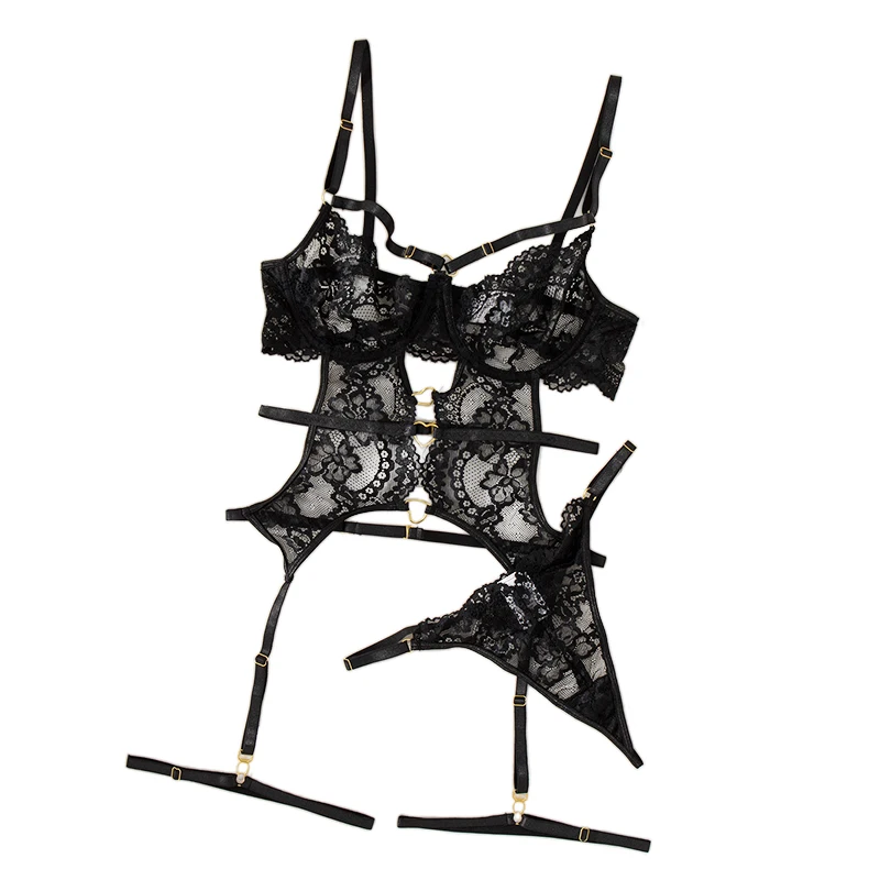 

【HB】Women Lace Sexy Lingerie Transparent Underwear Sexy Bra Set And Garter Lingerie Sleepwear