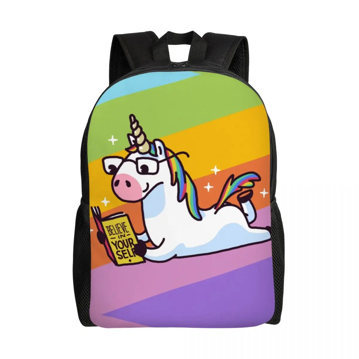 Unicorn Wear Glasses Reading Book Laptop Backpack Men Women Casual Bookbag for School College Student Bags