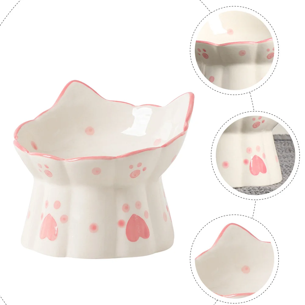 

2Pcs High Neck Protection Cat Bowl Elevated Cat Feeder Non-Skid Raised Feeding Bowl Ceramic Pet Feeding Tool for Food Water