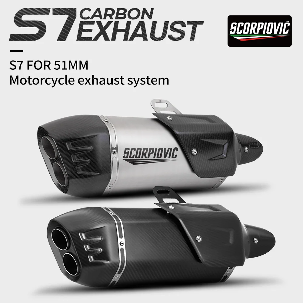

Universal 51mm S7 Carbon Fiber Large Displacement Motorcycle Exhaust Tail Muffler Stainless Steel For NINJA400 R6 CBR500