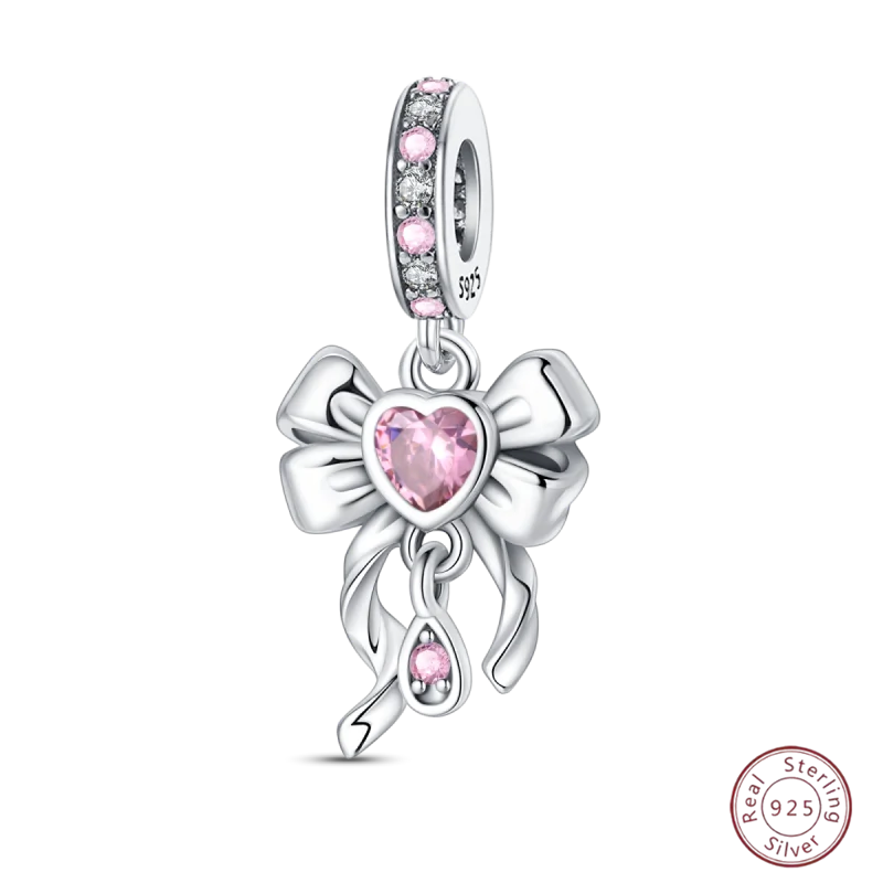 

100% 925 Sterling Silver Bowknot Pink Sparkling Zirconia Beads 3mm DIY Holiday Exquisite Jewelry Gift Making