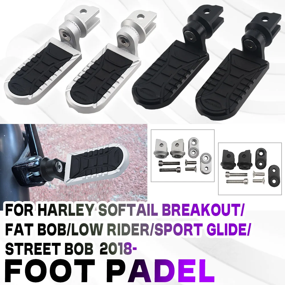 Front Foot Pegs For Harley Softail Fat Street Bob Sport Glide Breakout Low Rider ST Driver Floorboard Rider Footrest Footboard