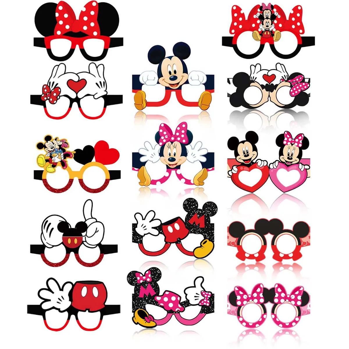 Crianças adultos foto adereços 14 pçs/set disney minnie mouse mickey mouse armações de óculos de papel