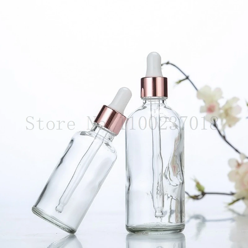 12pcs/lot  Rose Gold Cap Transparent Glass Pipette Bottles for Perfume Essence Essential Oil Reagent Cosmetic Drip Bottle