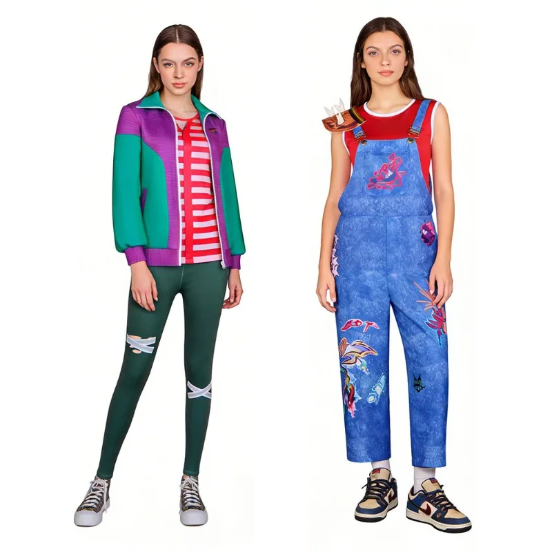 

Forgotten Island Raissa Cosplay Costume Purple Green Coat Pants Red Glasses Outfits Uniform for Halloween Party Costume Jo Suits