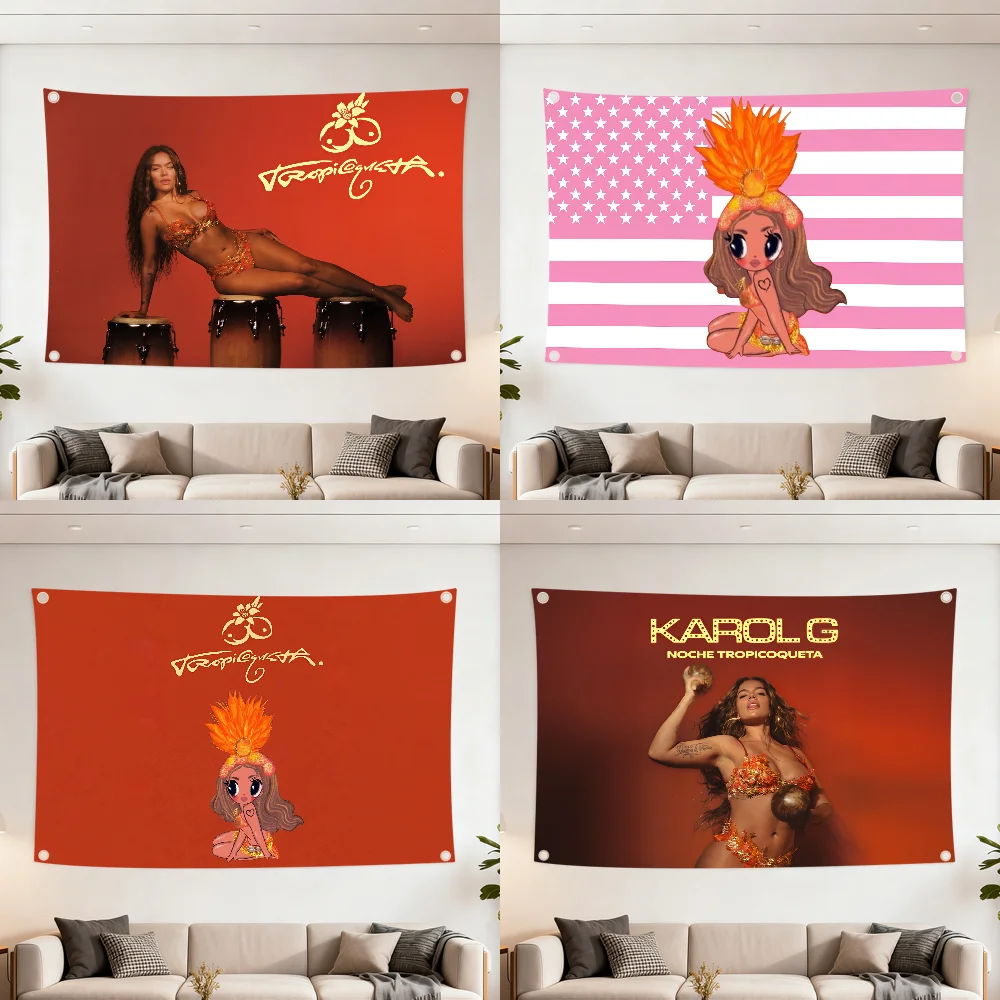 Singer K-KAROL G Tropicoqueta Q Flag Decoration Outdoor Picnic Party Art Hanging Home Camping Party Banner Best Sellers