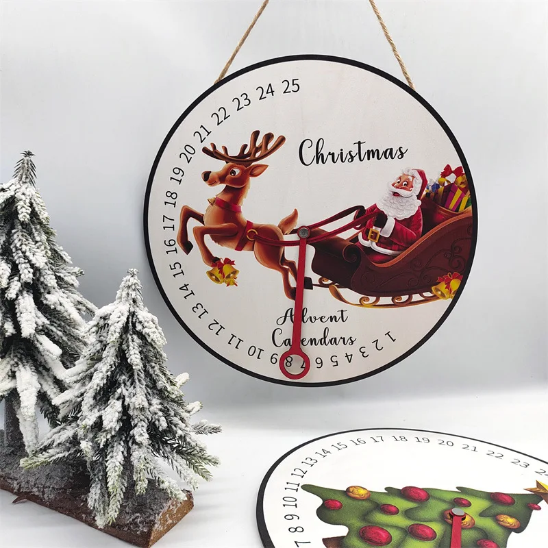 Christmas Party Decoration Wooden Door Plate, Countdown, Round, Living Room, Curtain Decoration, Pendant