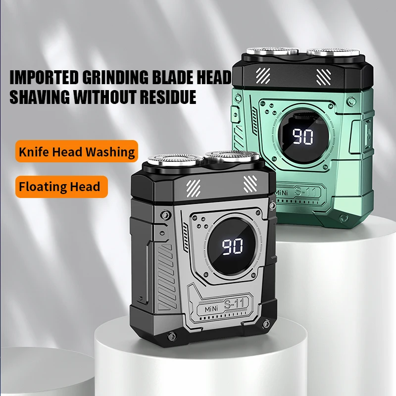 ماكينة حلاقة كهربائية مغناطيسية مزدوجة الشفرة للرجال Mecha Punk Style قابلة لإعادة الشحن LCD ماكينة حلاقة اللحية الكهربائية المحمولة سكين اللحية للوجه