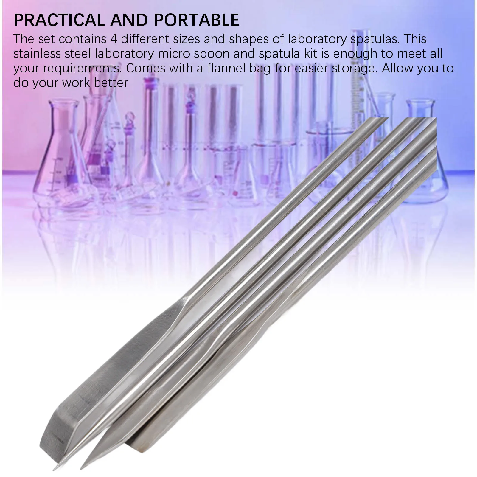 Laboratory Spatula Set 304 Stainless Steel  Spoon for Mixing with Storage Bag Stainless Steel Laboratory Spatula