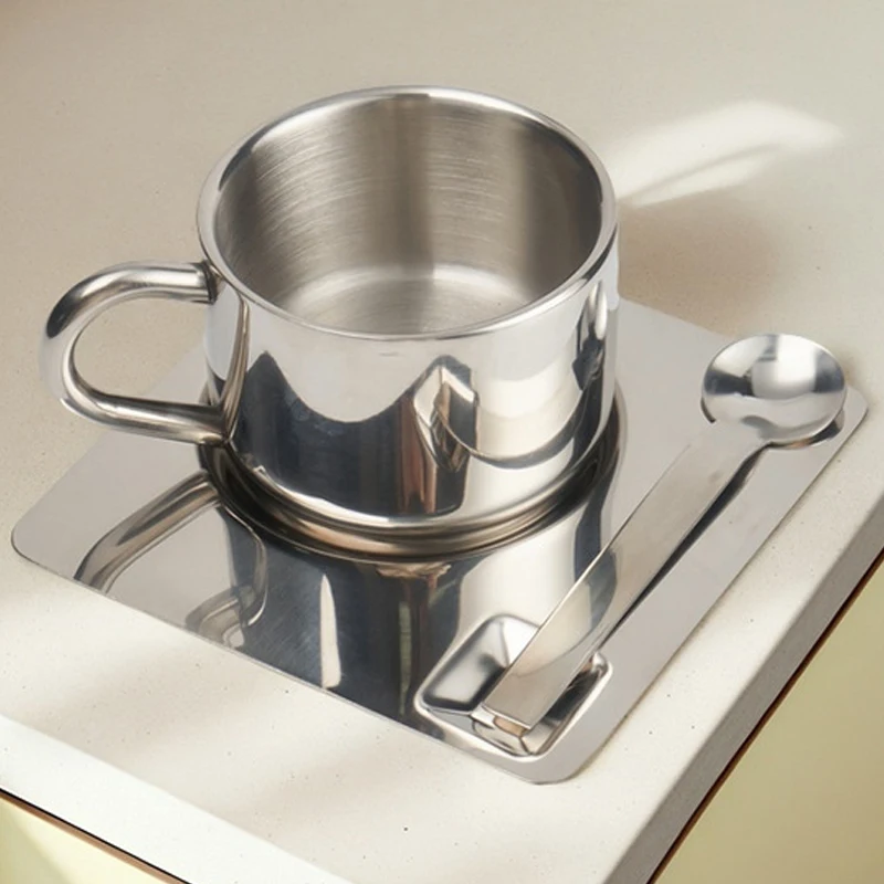 304 Stainless Steel Coffee Cup Set Simple Nordic Mug Heat-resistant Milk Cup with Saucer Spoon Tableware Set Drinkware 175ML Mug