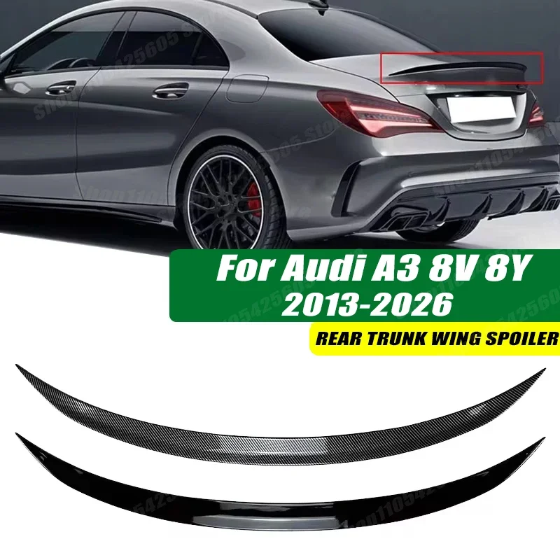 120cm 5D Carbon Look Rear Boot Trunk Spoiler Lip Stick-On Decorative Rear Wing For Audi A3 8V 8Y 2013-2026