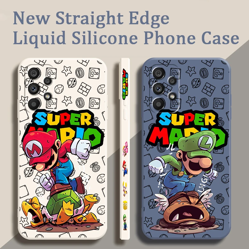 

S-Super M-Marios B-Bros Liquid Left Rope For Samsung A53 A52 A55 A32 A51 A71 A21S A13 A73 A55 A72 A23 A35 A05 5G Cover